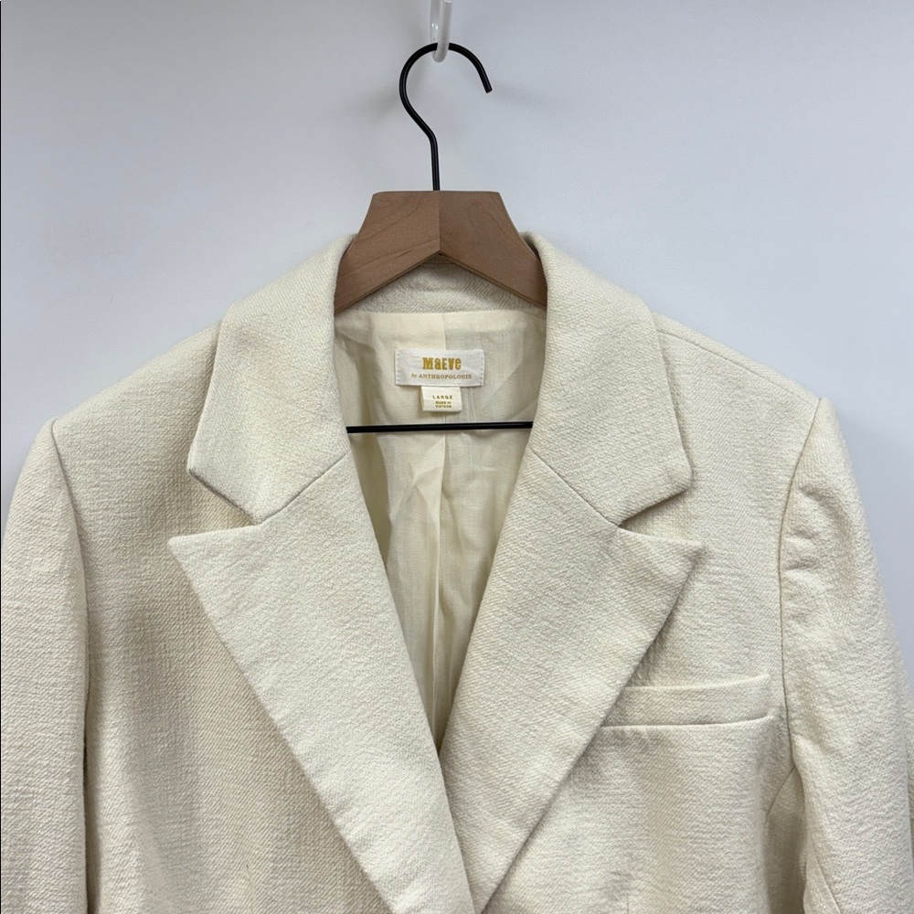 Anthropologie Maeve Tweed Double Breasted Crop Blazer Jacket Preppy Ivory Large - Picture 4 of 11